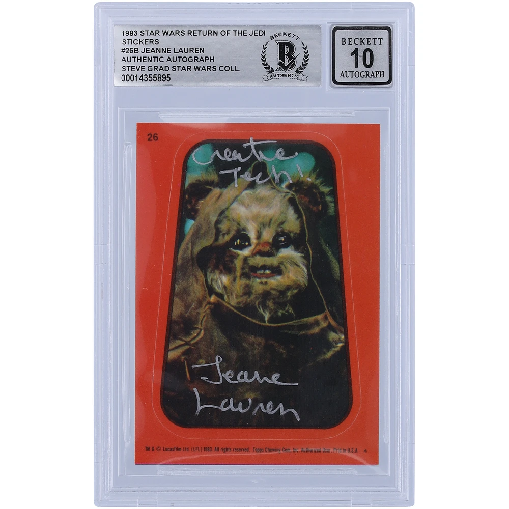 Jeanne Lauren Star Wars Autographed 1983 Topps Return of the Jedi Sticker #26B BGS Authenticated 10 Card with "Creature Tech!" Inscription