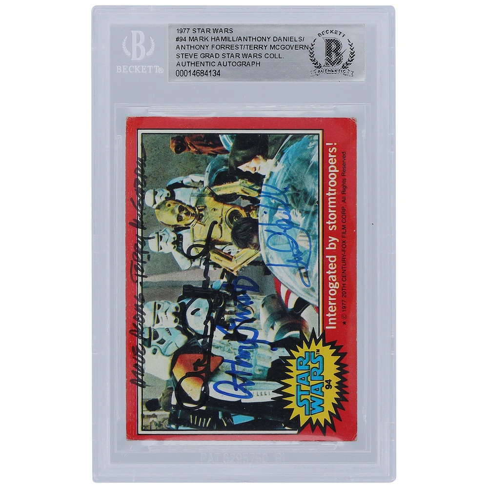 Mark Hamill, Anthony Daniels, Anthony Forrest and Terry McGovern Autographed 1977 Topps Star Wars #94 BGS Authenticated Card with "Move Along" Inscription