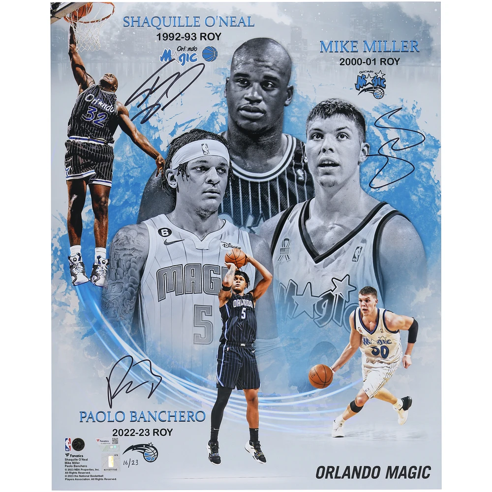 Shaquille O'Neal, Paolo Banchero and Mike Miller Orlando Magic Multi-Signed 16" x 20" ROY Collage - Limited Edition of 23