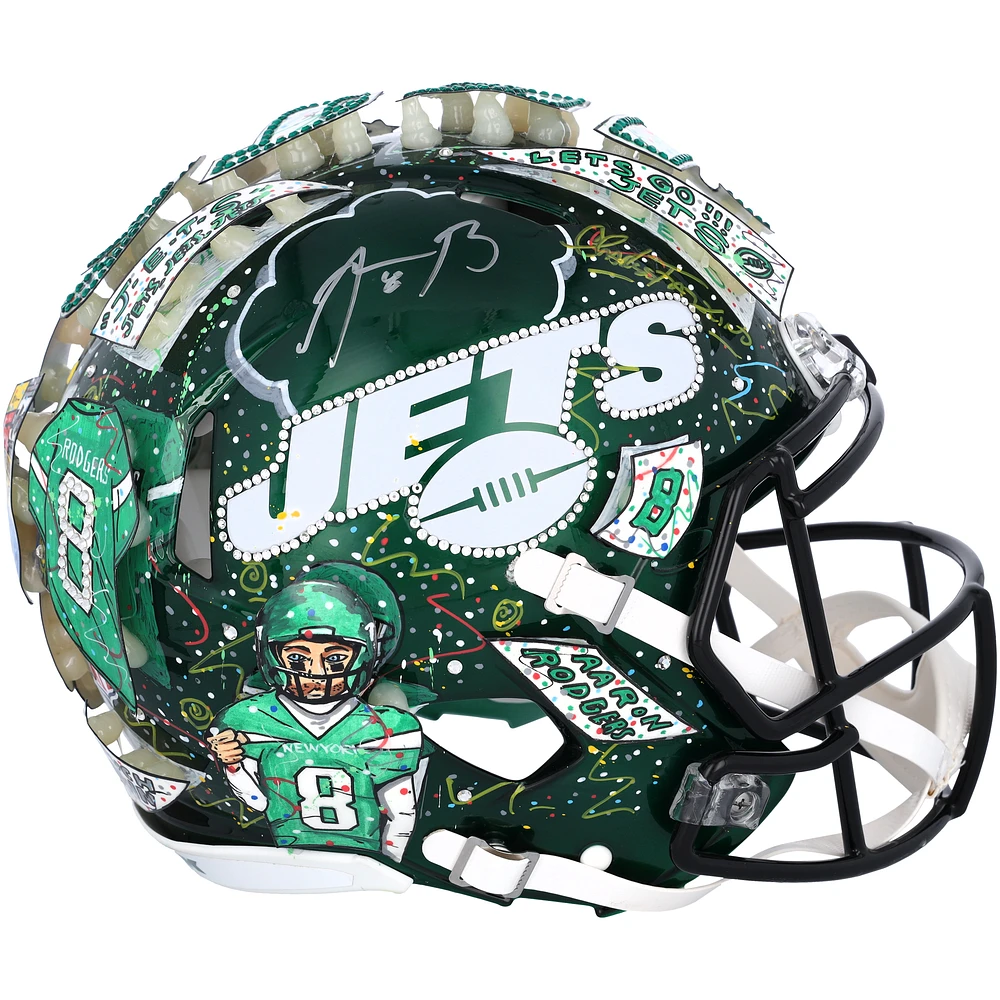 Aaron Rodgers New York Jets Autographed Riddell Speed Authentic Helmet - Art by Charles Fazzino - XP14012989