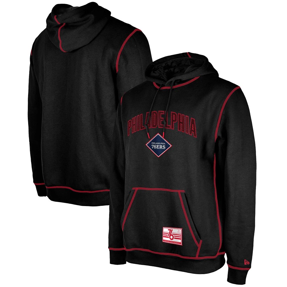 Men's New Era Black Philadelphia 76ers 2023/24 City Edition Satin Stitch Elite Pack Pullover Hoodie