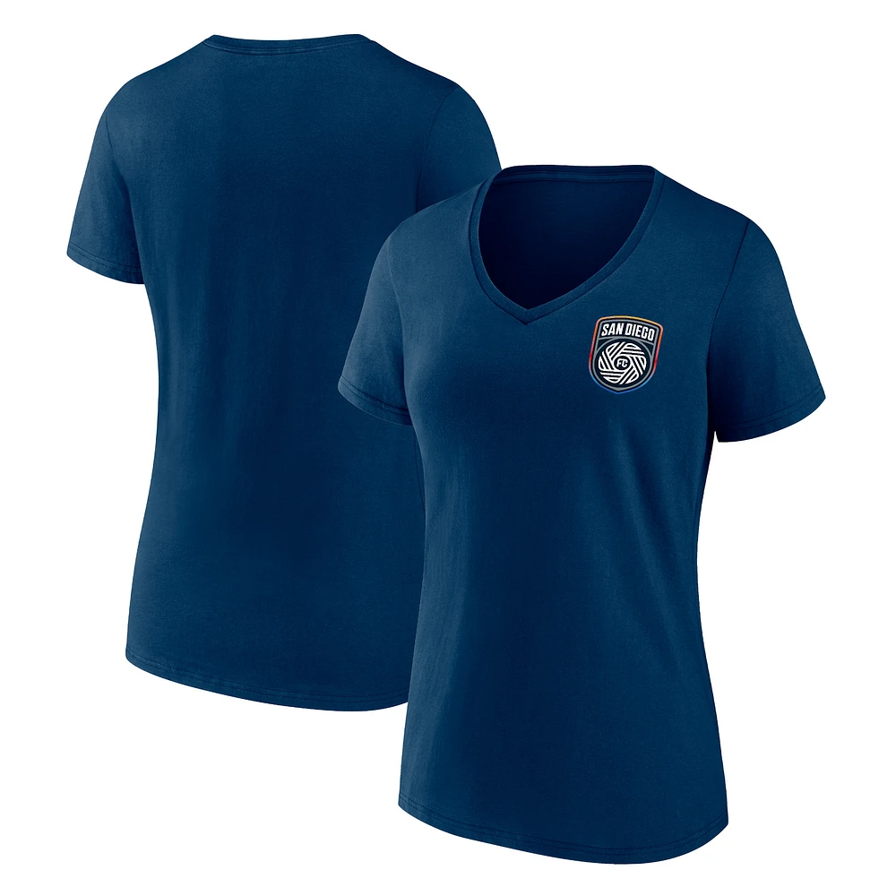 Women's Fanatics Navy San Diego FC Primary Logo V-Neck T-Shirt