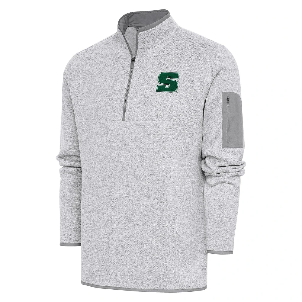 Men's Antigua Heather Gray Slippery Rock Pride Fortune Quarter-Zip Pullover Jacket