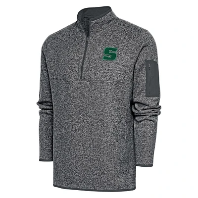 Men's Antigua Heather Charcoal Slippery Rock Pride Fortune Quarter-Zip Pullover Jacket