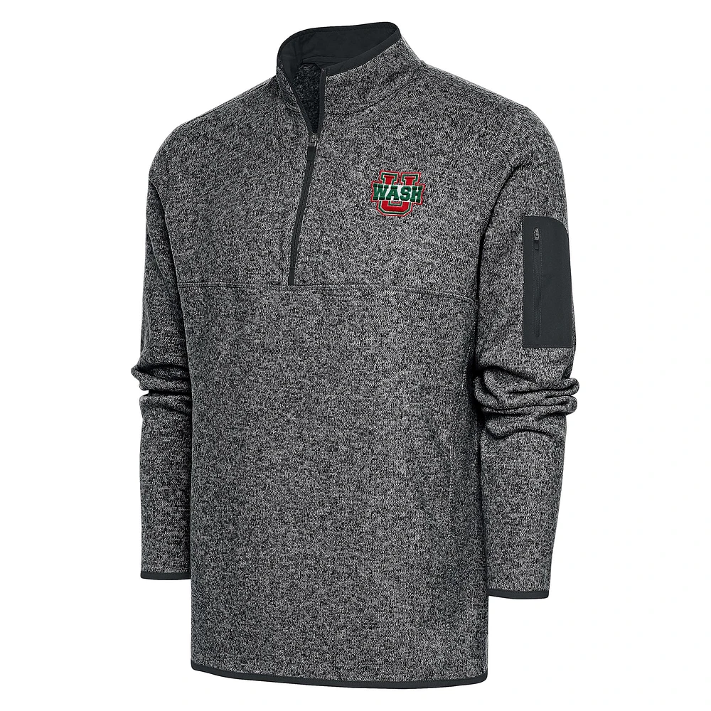 Men's Antigua Heather Charcoal WashU Big & Tall Fortune Quarter-Zip Pullover Jacket