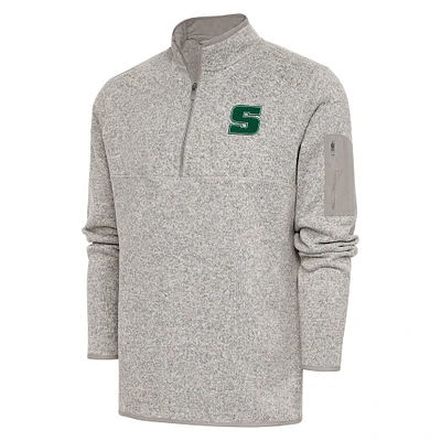 Men's Antigua Oatmeal Slippery Rock Pride Fortune Quarter-Zip Pullover Jacket