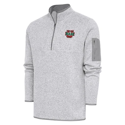 Men's Antigua Heather Gray WashU Fortune Quarter-Zip Pullover Jacket