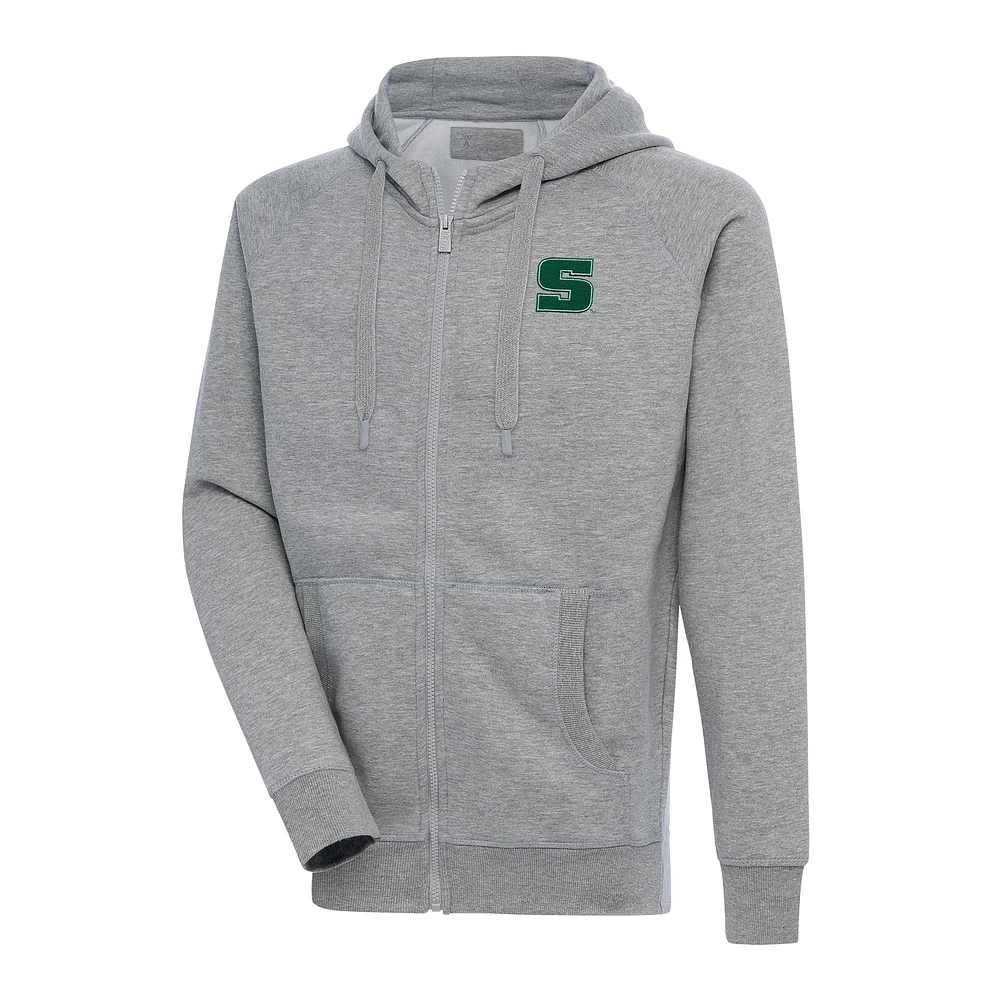 Men's Antigua Heather Gray Slippery Rock Pride Victory Full-Zip Hoodie