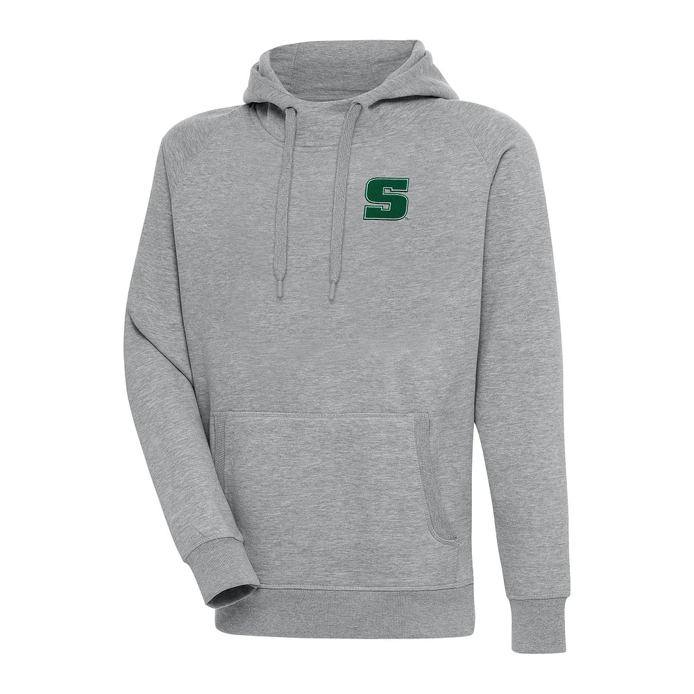 Men's Antigua Heather Gray Slippery Rock Pride Victory Pullover Hoodie