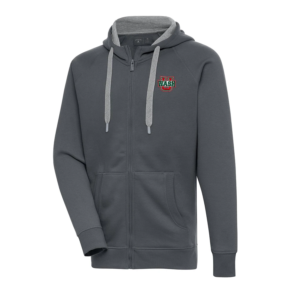 Men's Antigua Charcoal WashU Victory Full-Zip Hoodie