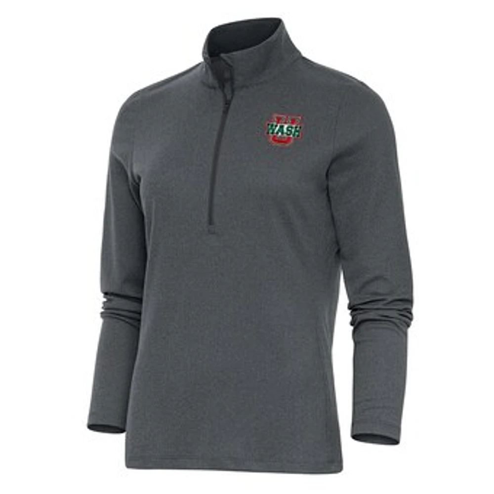 Women's Antigua Heather Charcoal WashU Epic Half-Zip Pullover Top