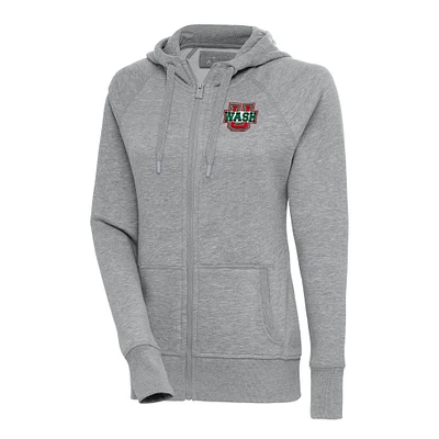 Women's Antigua Heather Gray WashU Victory Full-Zip Hoodie