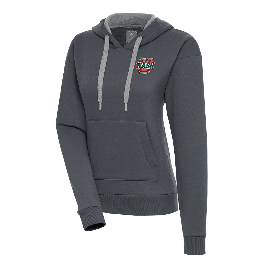 Women's Antigua Charcoal WashU Victory Pullover Hoodie