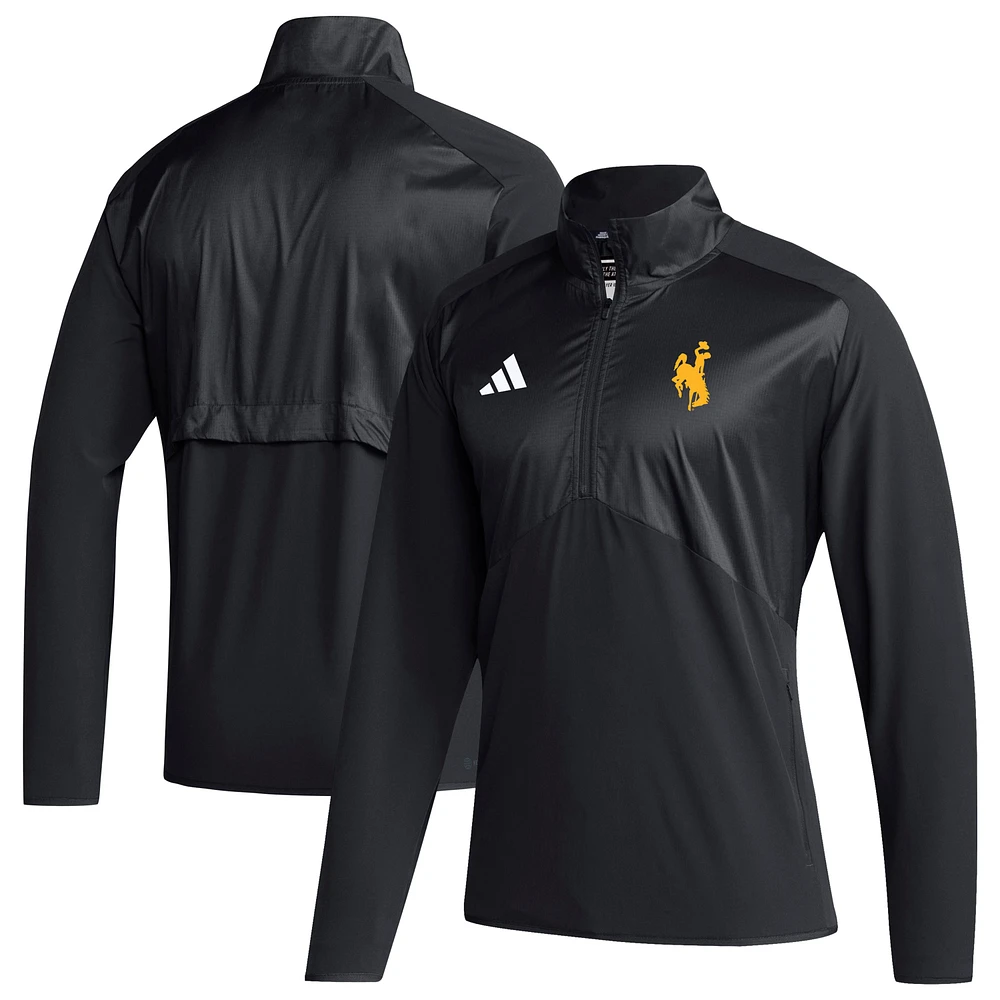 Men's adidas Black Wyoming Cowboys Sideline Woven Quarter-Zip Pullover Top