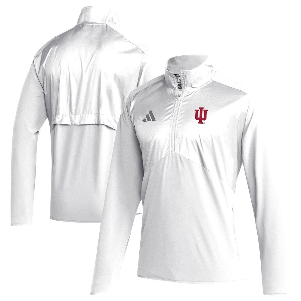 Men's adidas White Indiana Hoosiers Sideline Woven Quarter-Zip Pullover Top