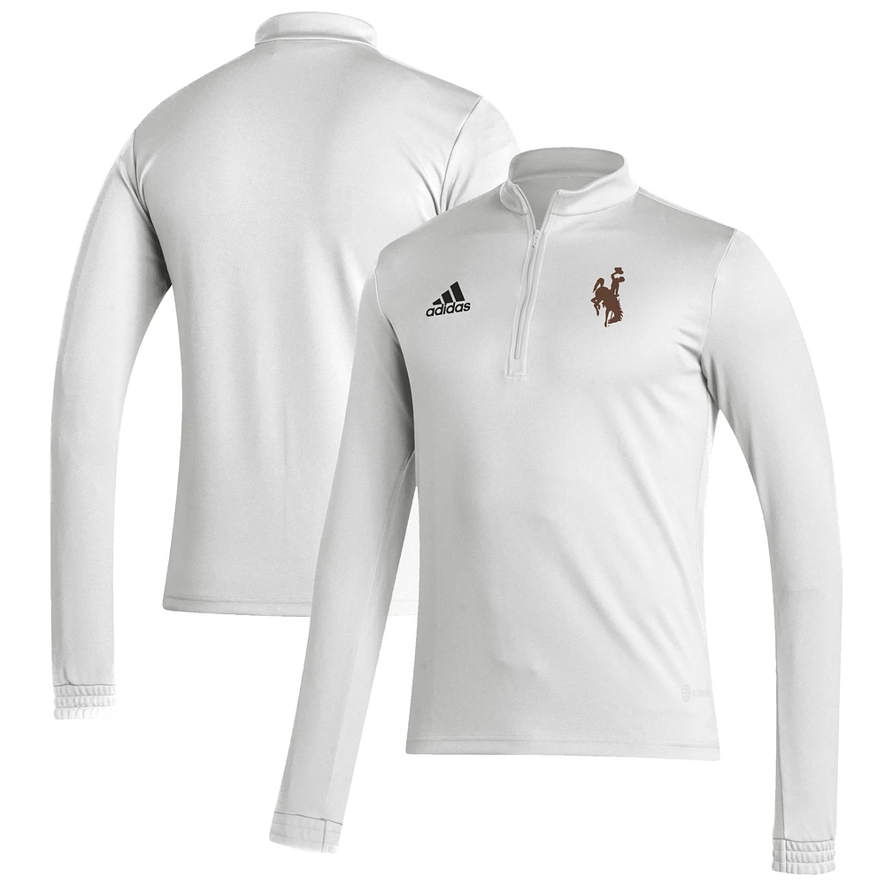 Men's adidas White Wyoming Cowboys Sideline Entrada22 Quarter-Zip Pullover Top