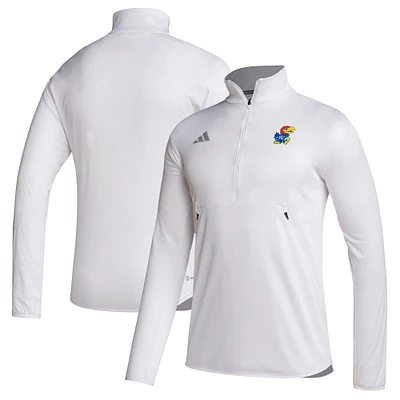 Men's adidas White Kansas Jayhawks Sideline Stadium Knit Quarter-Zip Pullover Top