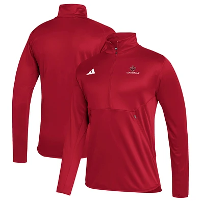 Men's adidas Cardinal Louisiana Ragin' Cajuns Sideline Stadium Knit Quarter-Zip Pullover Top