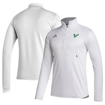 Men's adidas White South Florida Bulls Sideline Stadium Knit Quarter-Zip Pullover Top