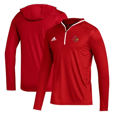 Men's adidas Red Louisville Cardinals Sideline Team Issued Hooded Quarter-Zip Long Sleeve T-Shirt
