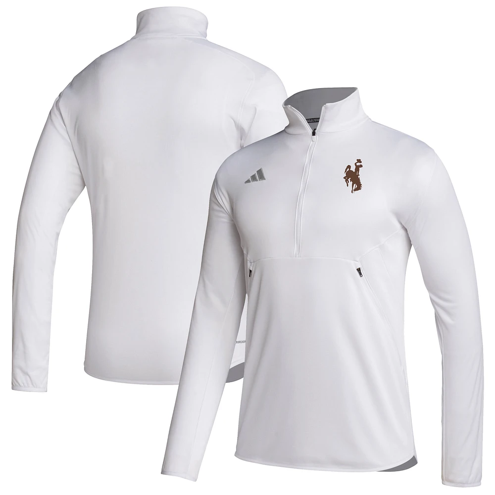 Men's adidas White Wyoming Cowboys Sideline Stadium Knit Quarter-Zip Pullover Top
