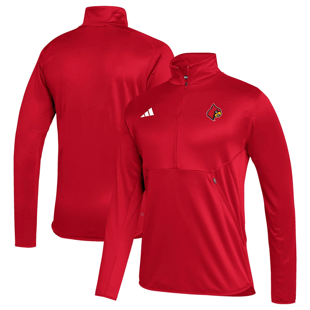 Men's adidas Red Louisville Cardinals Sideline Stadium Knit Quarter-Zip Pullover Top