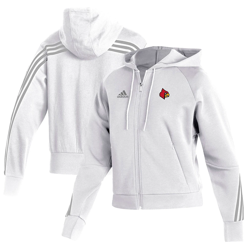Women's adidas White Louisville Cardinals Sideline Fashion Full-Zip Hoodie