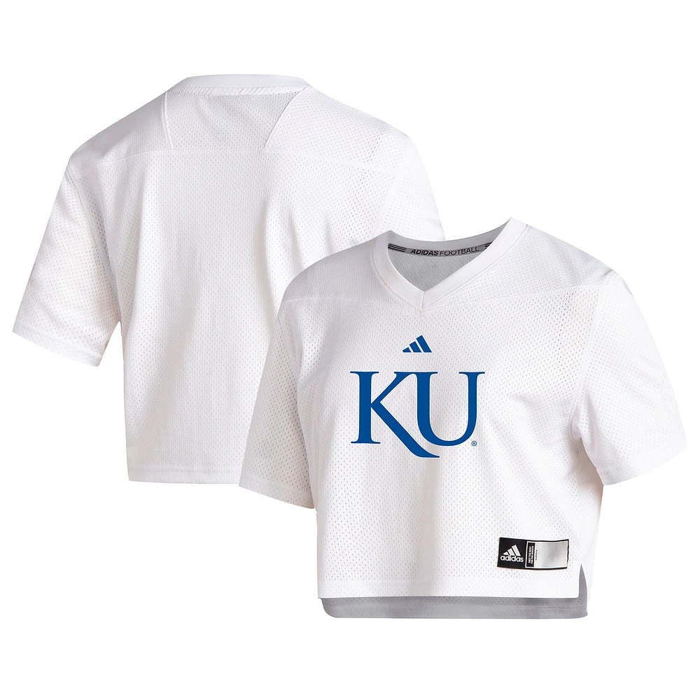Women's adidas White Kansas Jayhawks Sideline Crop Jersey