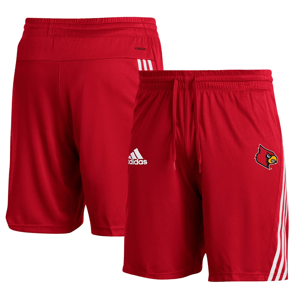 Men's adidas Red Louisville Cardinals Sideline Three-Stripe Knit Shorts