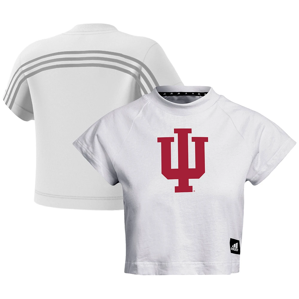 Women's adidas White Indiana Hoosiers Sideline Recycled Cotton Crop T-Shirt