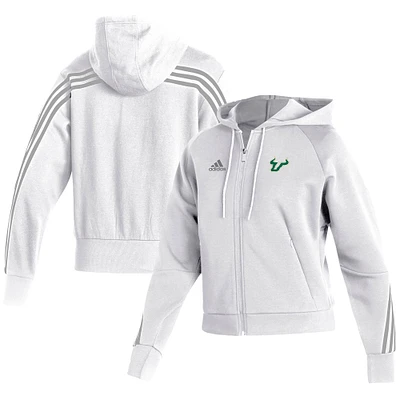 Women's adidas White South Florida Bulls Sideline Fashion Full-Zip Hoodie