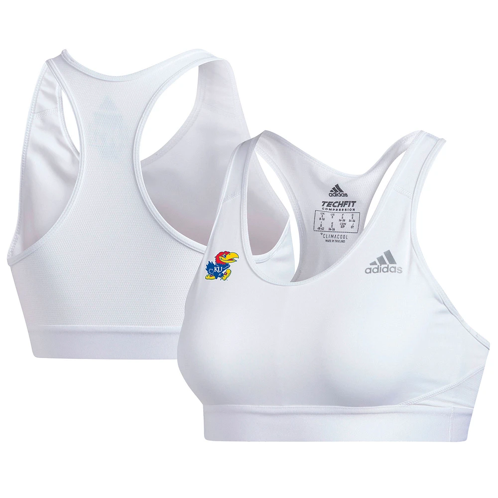 Women's adidas White Kansas Jayhawks Sideline Alphaskin Sports Bra