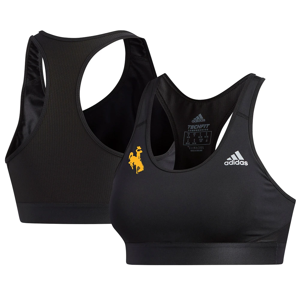 Women's adidas Black Wyoming Cowboys Sideline Alphaskin Sports Bra