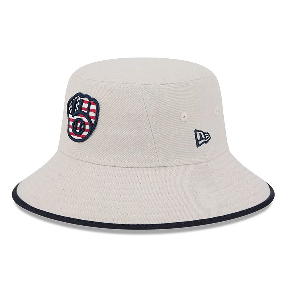 Men's New Era Khaki Milwaukee Brewers 2024 Fourth of July Bucket Hat