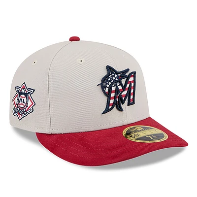 Men's New Era Khaki/Red Miami Marlins 2024 Fourth of July Low Profile 59FIFTY Fitted Hat