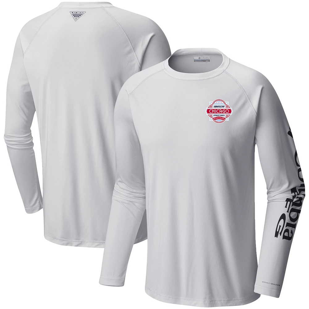 Men's Columbia White Chicago Street Race Terminal Tackle Omni-Shade Raglan Long Sleeve T-Shirt