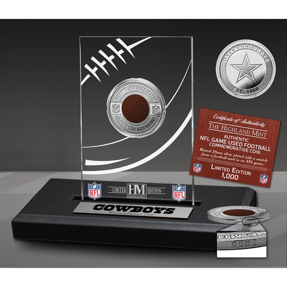 Highland Mint Dallas Cowboys Game-Used Football Silver Coin Desk Top Display