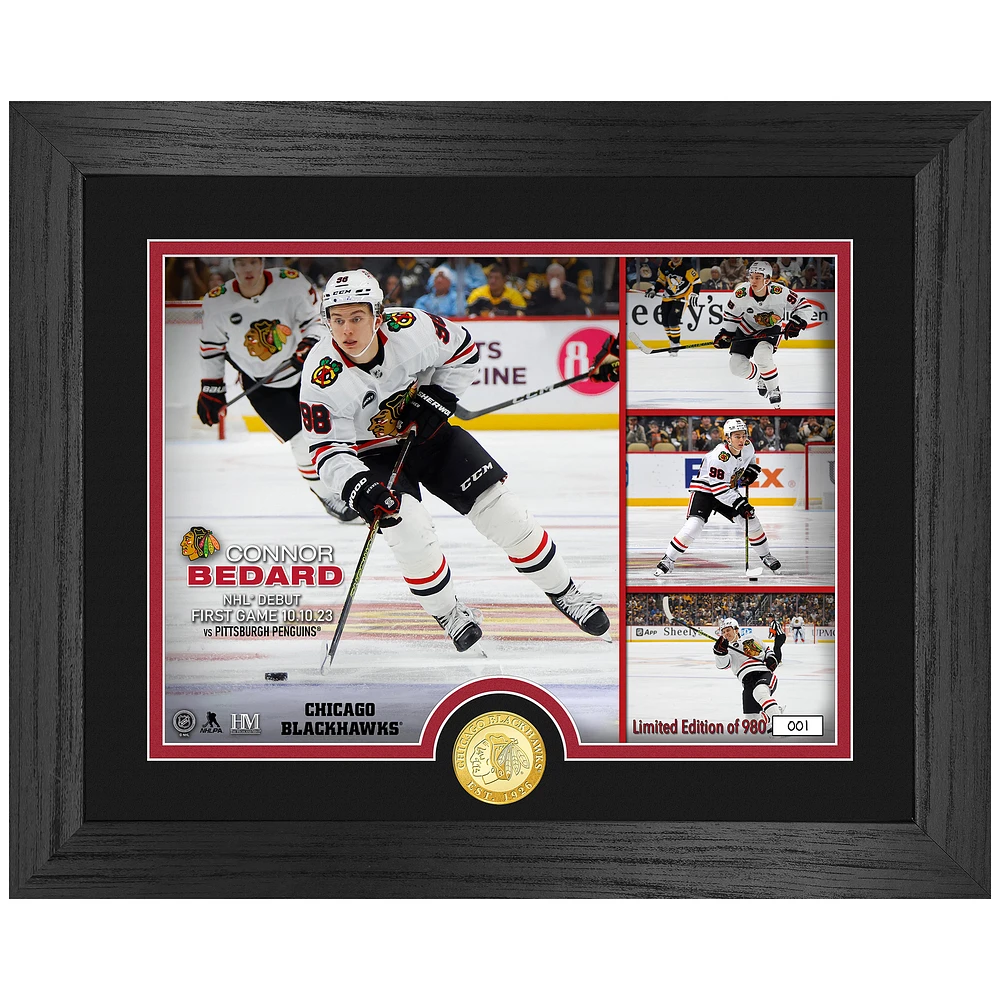 Highland Mint Connor Bedard Chicago Blackhawks 13" x 16" NHL Debut Bronze Coin Photo Mint