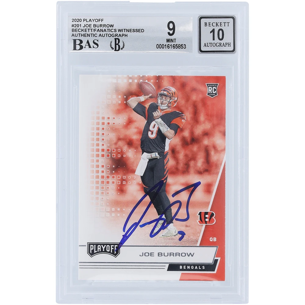 Joe Burrow Cincinnati Bengals Autographed 2020 Panini Playoff #201 Beckett Fanatics Witnessed Authenticated 9/10 Rookie Card