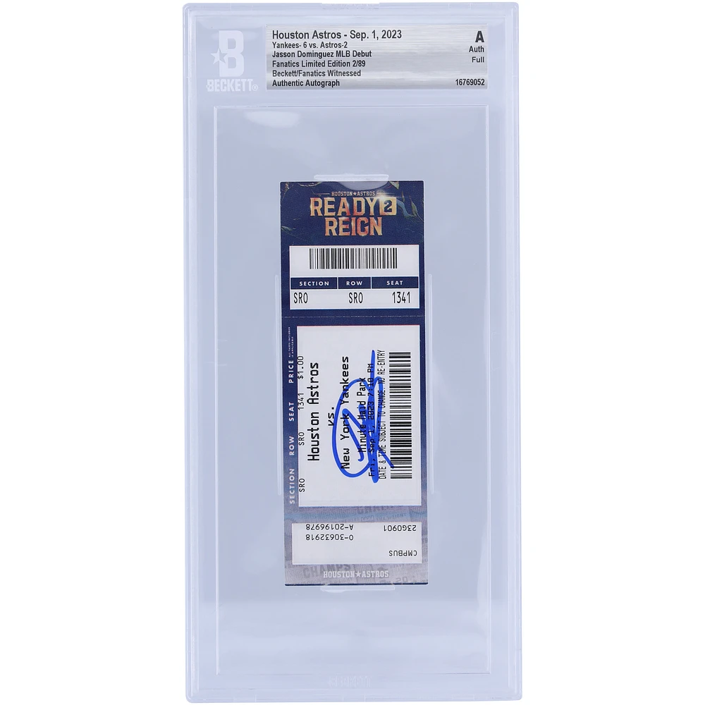 Jasson Domínguez New York Yankees Autographed MLB Debut and 1st Home Run Ticket Houston Astros on September 1, 2023 - Limited Edition of 89 - BAS Authenticated