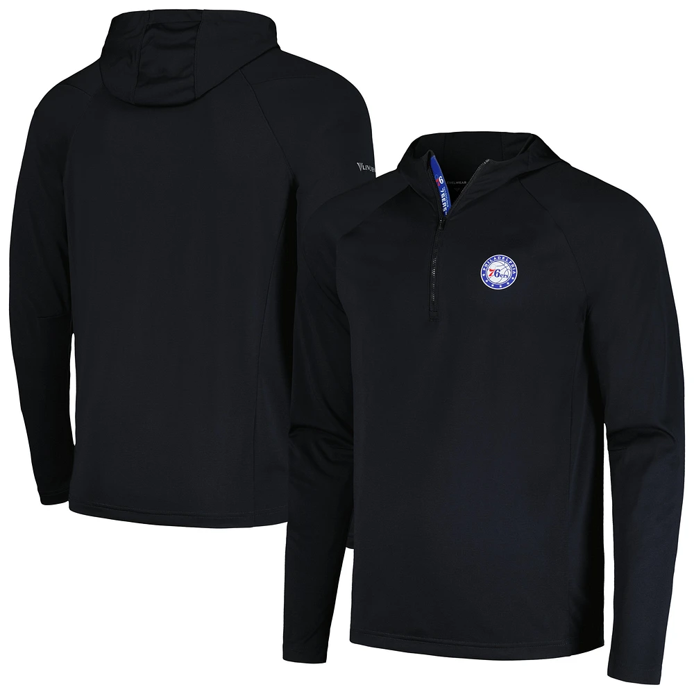 Men's Levelwear Black Philadelphia 76ers Zander Hoodie Raglan Quarter-Zip Top
