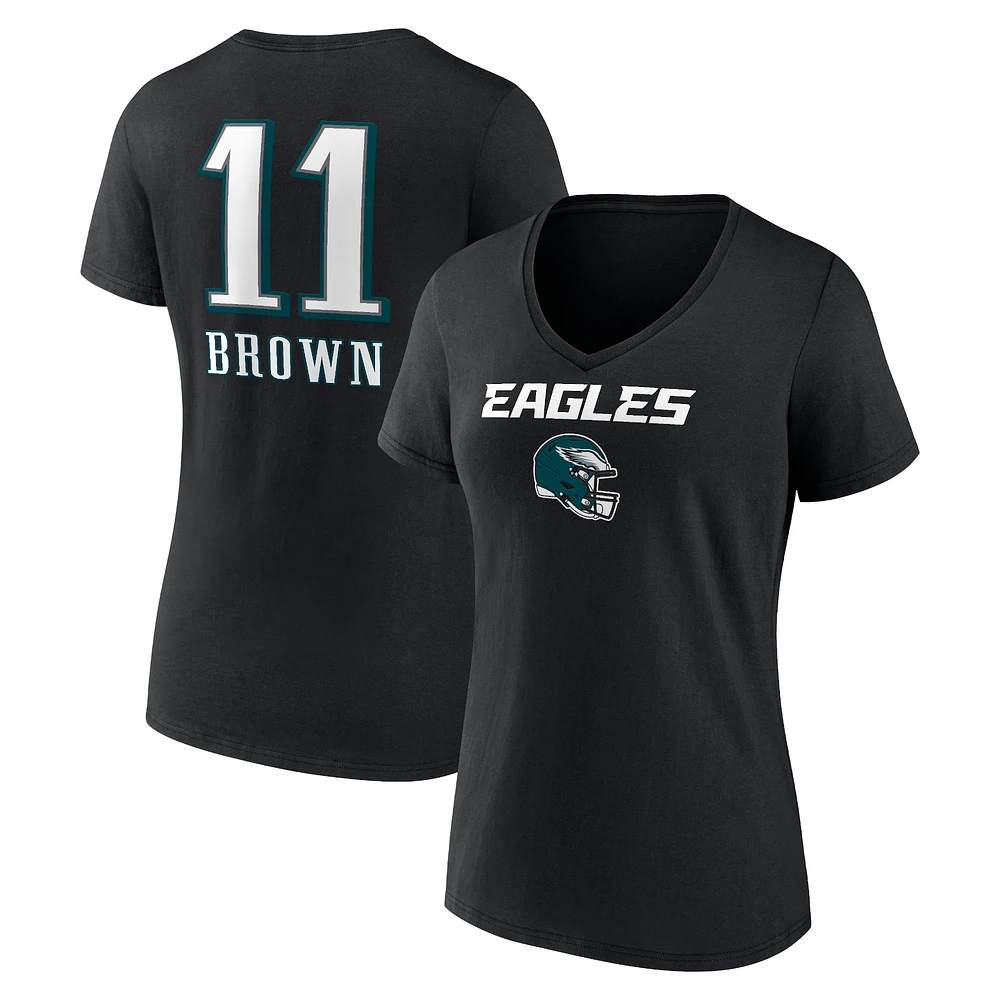 Women's A.J. Brown Black Philadelphia Eagles Wordmark Player Name & Number V-Neck T-Shirt