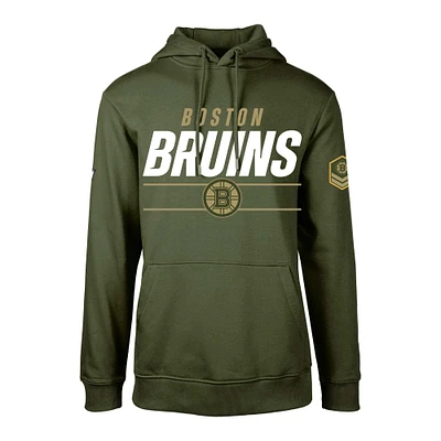 Men's Levelwear Olive Boston Bruins Delta Podium Fleece Pullover Hoodie