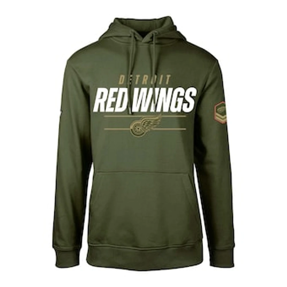 Men's Levelwear Olive Detroit Red Wings Delta Podium Fleece Pullover Hoodie