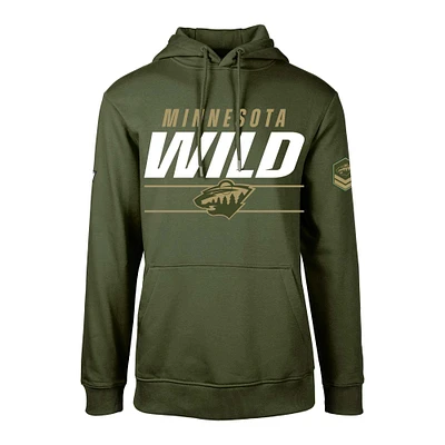 Men's Levelwear Olive Minnesota Wild Delta Podium Fleece Pullover Hoodie