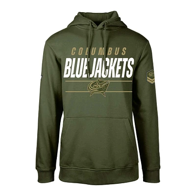 Men's Levelwear Olive Columbus Blue Jackets Delta Podium Fleece Pullover Hoodie
