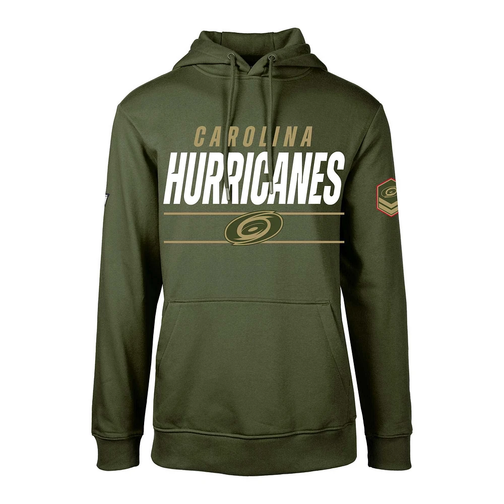 Men's Levelwear Olive Carolina Hurricanes Delta Podium Fleece Pullover Hoodie