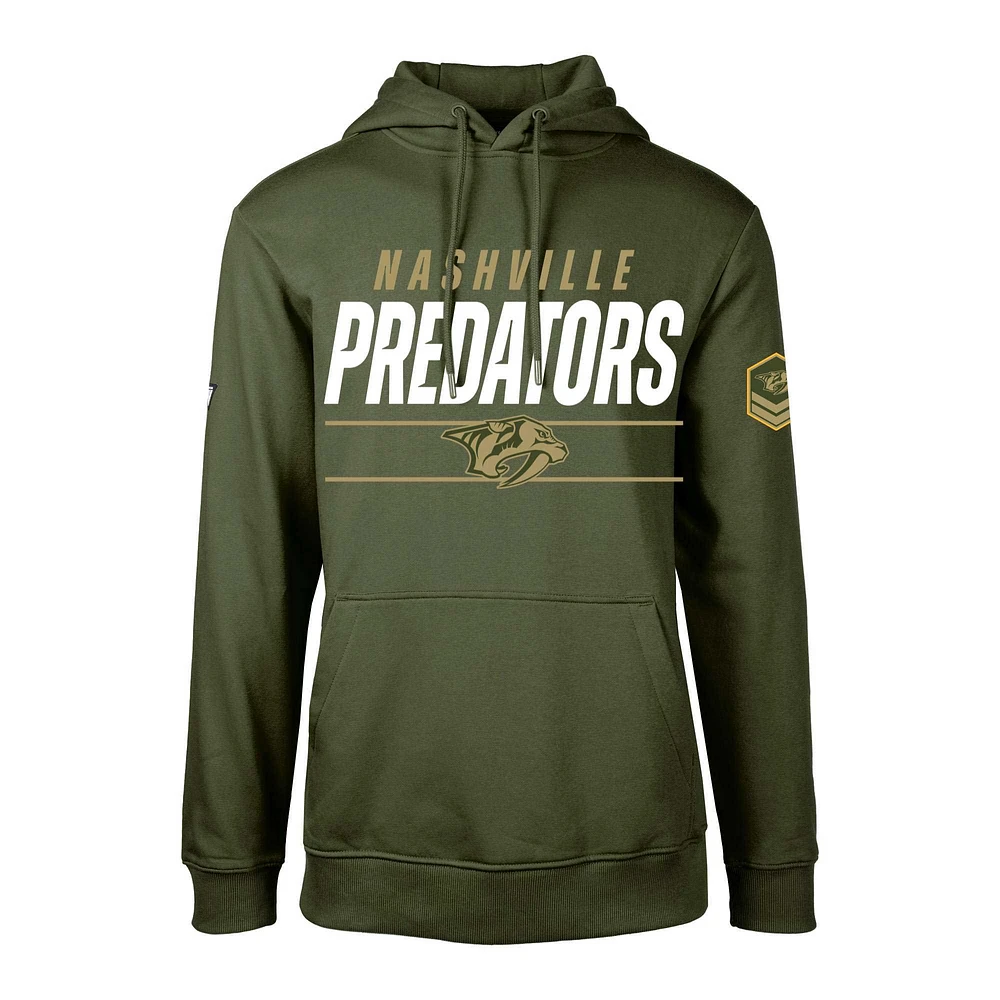 Men's Levelwear Olive Nashville Predators Delta Podium Fleece Pullover Hoodie