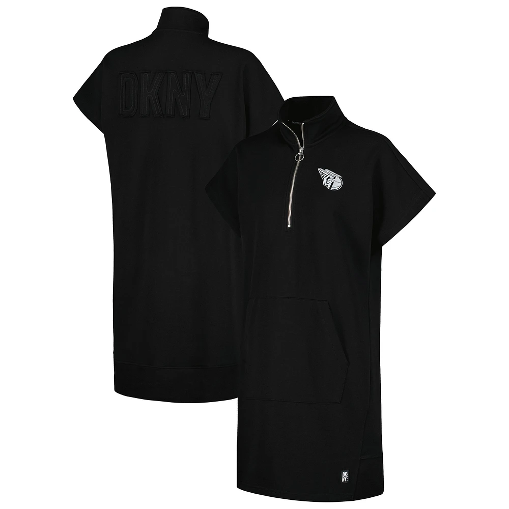 Women's DKNY Sport Black Cleveland Guardians Emily Quarter-Zip Sneaker Dress