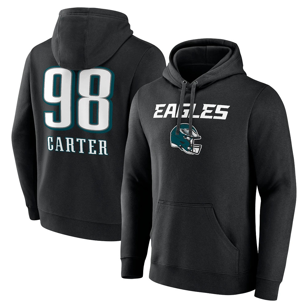 Men's Jalen Carter Black Philadelphia Eagles Wordmark Player Name & Number Pullover Hoodie